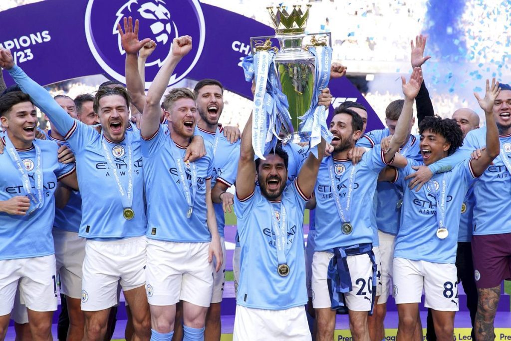 FA Cup finalist Manchester City lifting the Premier League Title