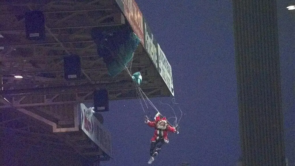 Top 10 Craziest Premier League Moments of All Time 3 A parachuted laiden Santa crashes to the ground at villa Park