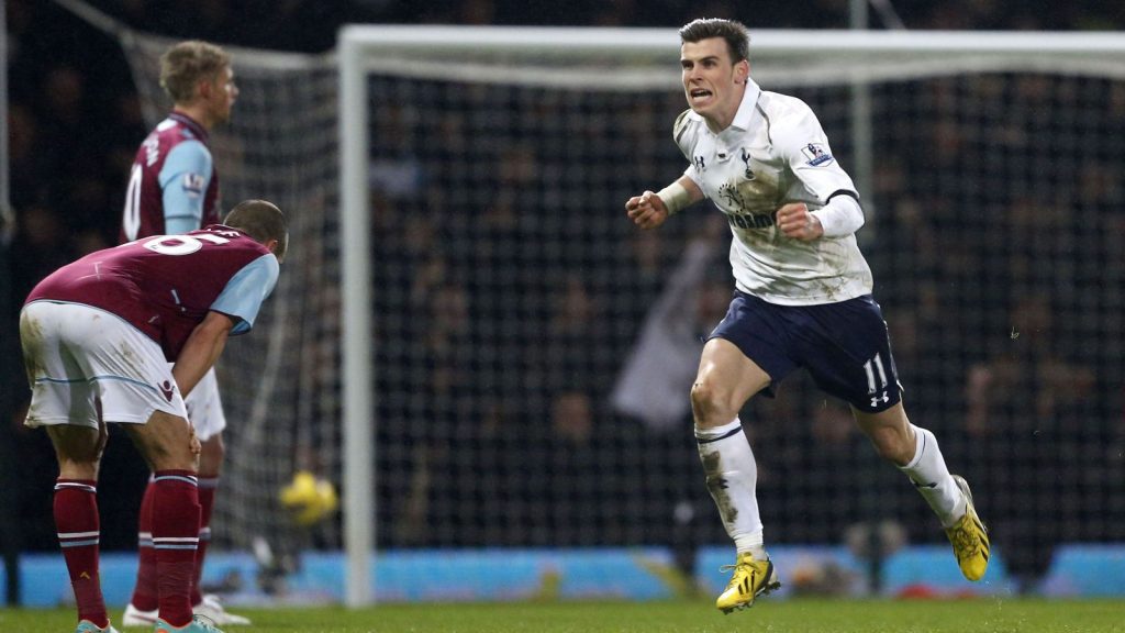 Gareth Bale celebrating a goal for Spurs.