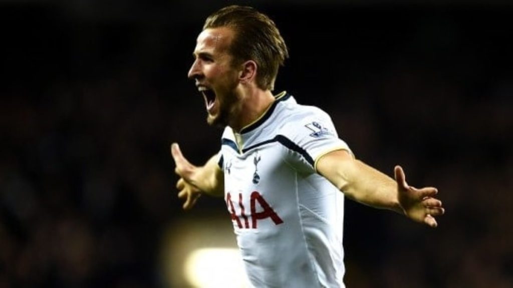 Harry Kane celebrating a goal for Spurs.