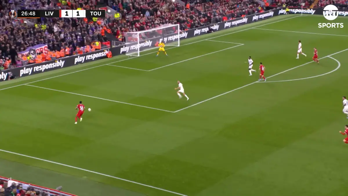 Ryan Gravenberch's Dynamic Impact on Liverpool's Midfield Revolution 2 Ryan Gravenberch taking up a position on the left-wing