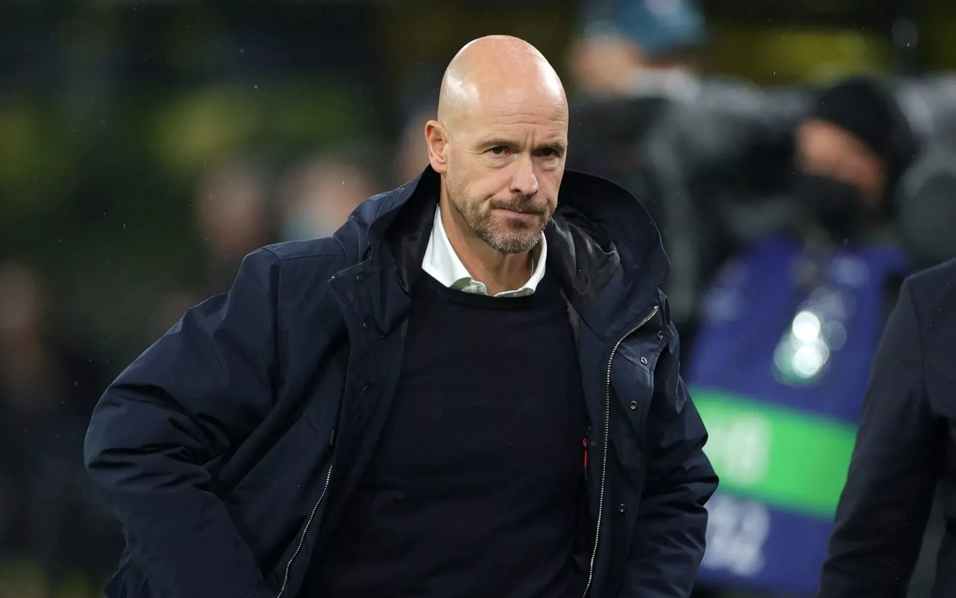 Manager of Manchester United - Erik Ten Haag looking distressed post game