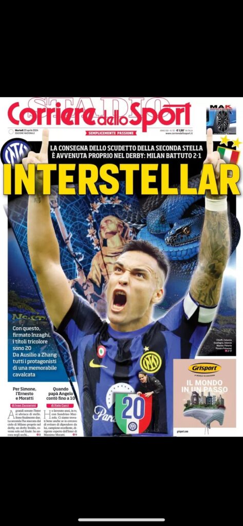 Inter Milan on front page