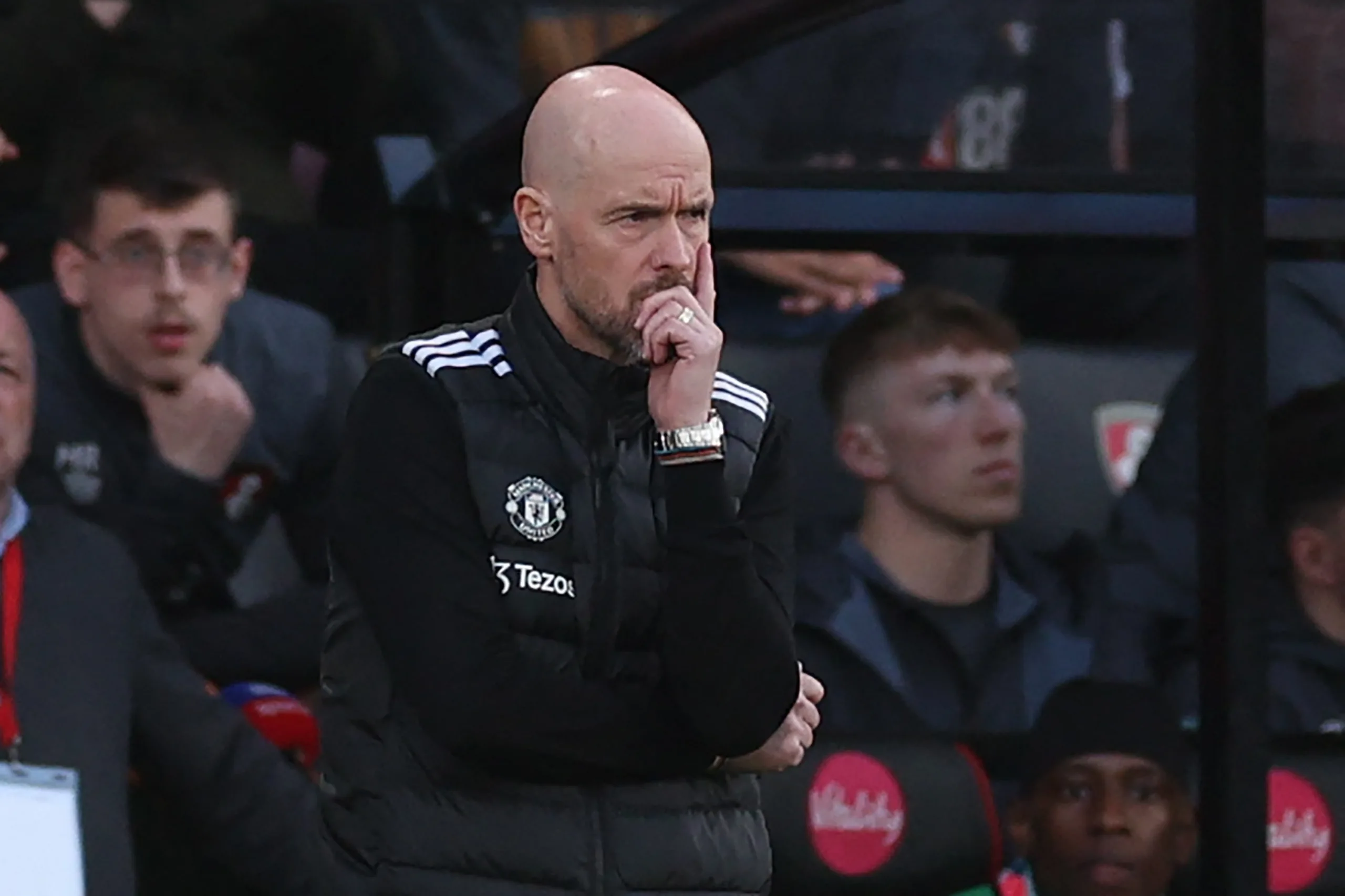 Erik ten Hag looking on over his team against Bournemouth