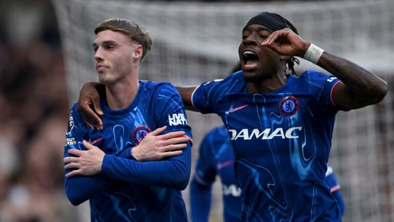 Cole Palmer and Noni Madueke celebrating