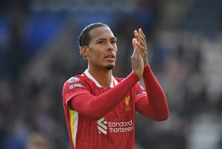 Virgil van Dijk applauding away fans against Leicester City in 2024/25 season