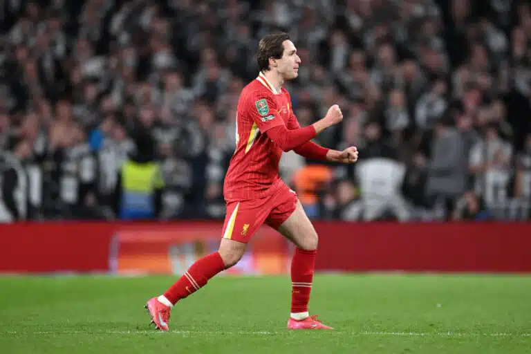 Federico Chiesa after scoring in Carabao Cup final
