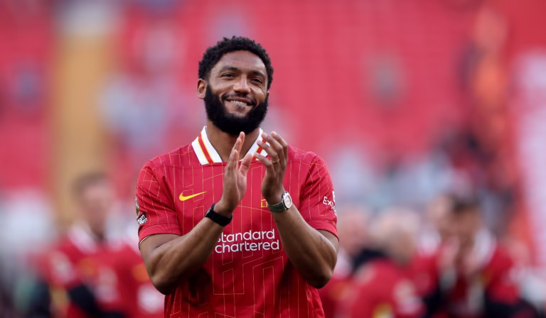 Joe Gomez clapping the Kop end at Anfield