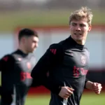 Rasmus Hojlund Manchester United striker in training