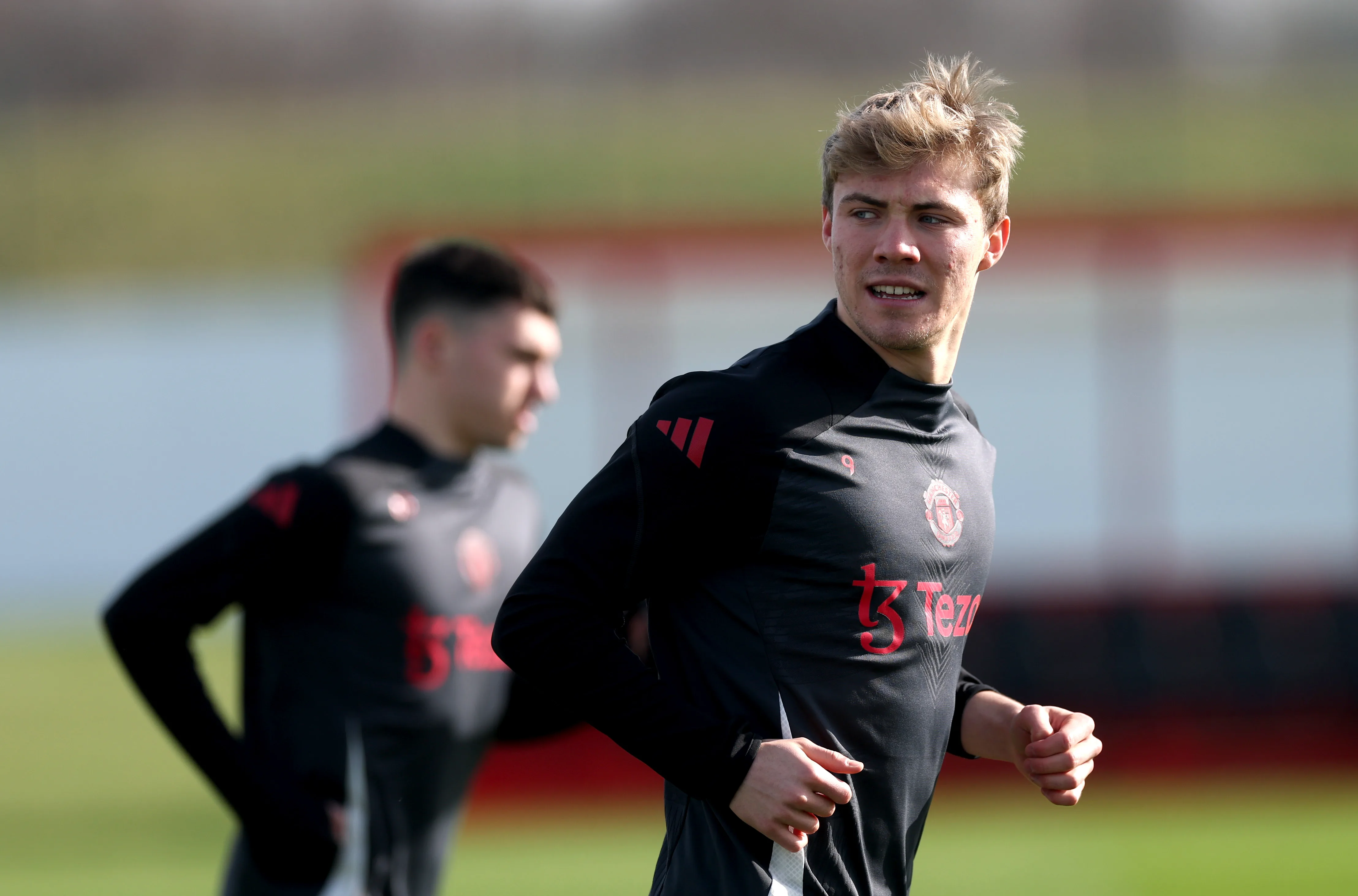 Rasmus Hojlund Manchester United striker in training